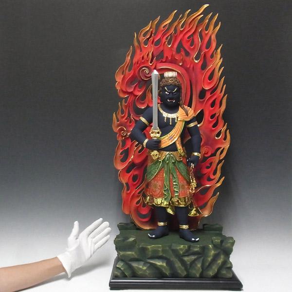 最上彫り彩色不動明王 立像 高さ86cm 楠製 木彫り 仏像 : 仏像と縁起物