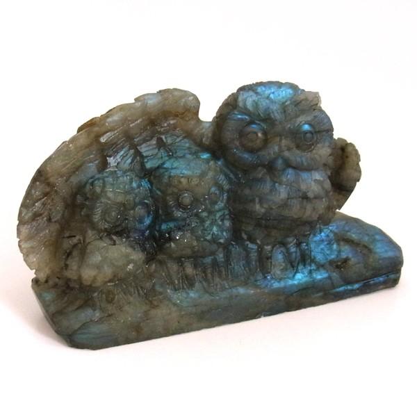 ラブラドライト ふくろう 置物 彫り物 彫刻 カービング 梟 天然石