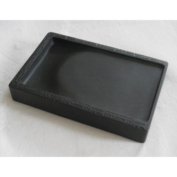 歙州硯 松竹文特大楕硯】◇金暈金星・水波紋の美石◇12.7吋◇唐木塗箱