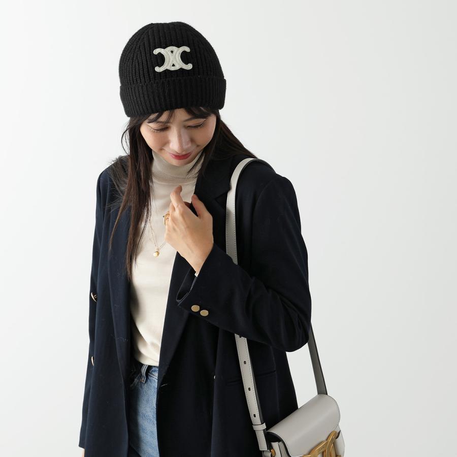 セリーヌCELINE トリオンフニット帽クロシェバケットハットブラック