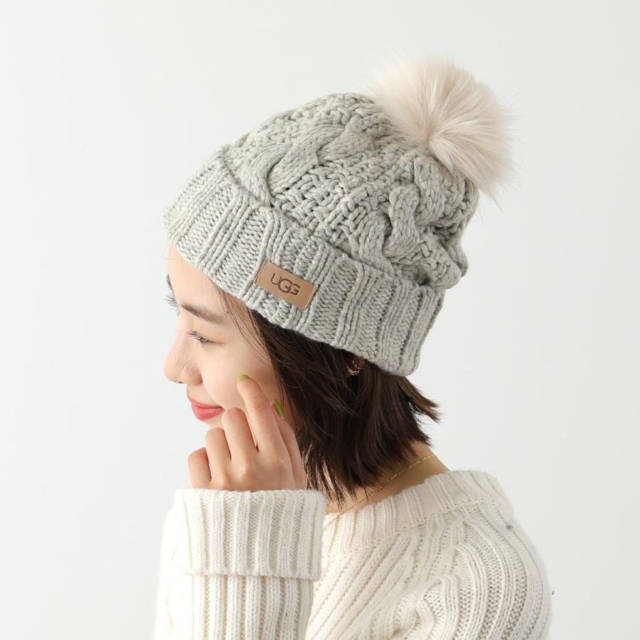 UGG（アグ） ニット帽 W KNIT CABLE HAT W F FUR POM 20060 レディース