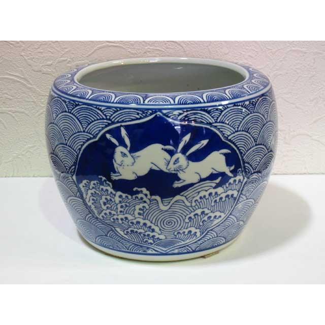 ミニ火鉢 うさぎ絵 M 火鉢 水鉢 鉢カバー プランタカバー 和モダン 和