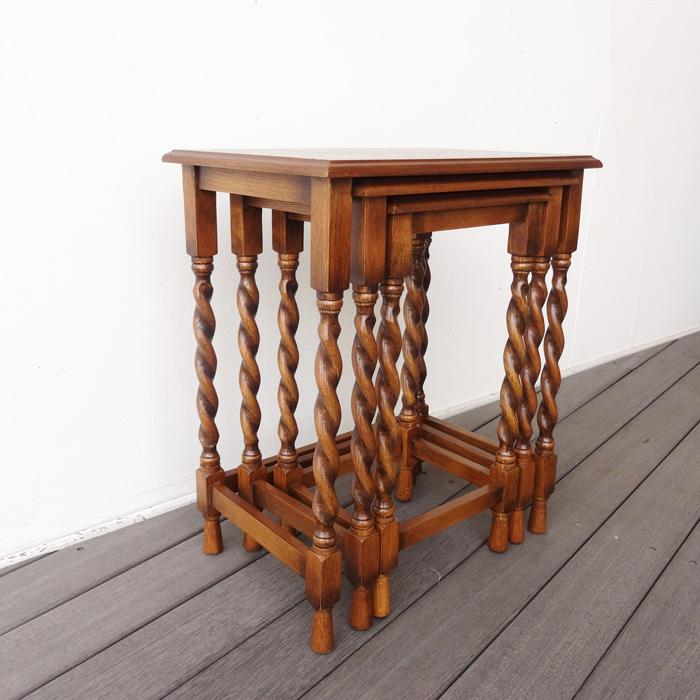 ネストテーブル3点セット サイドテーブル オーク無垢 ツイスト脚