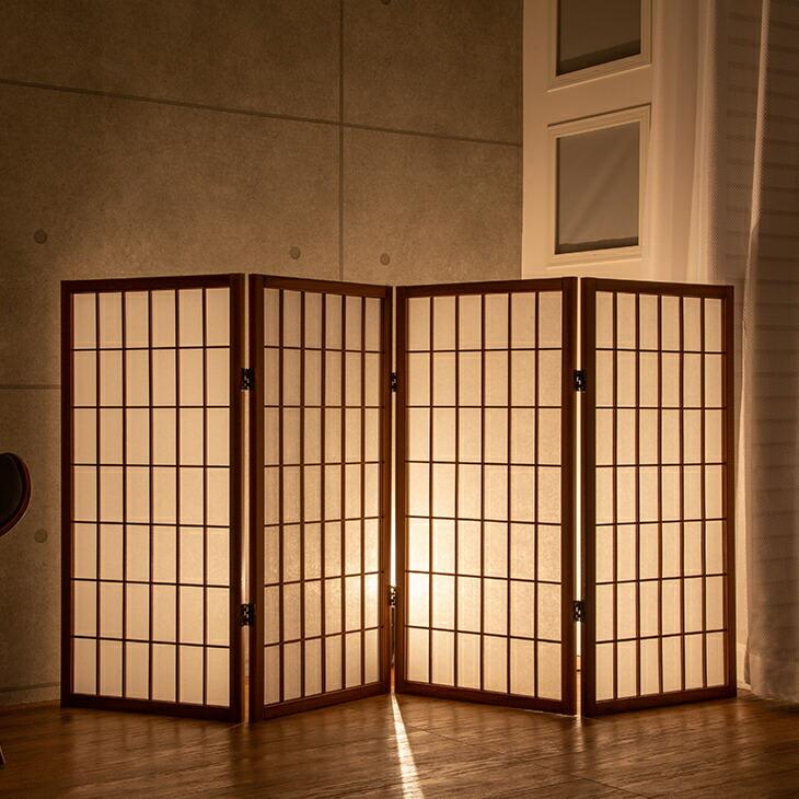 匠木工 障子スクリーン ロータイプ4連 和風衝立 折りたたみ衝立