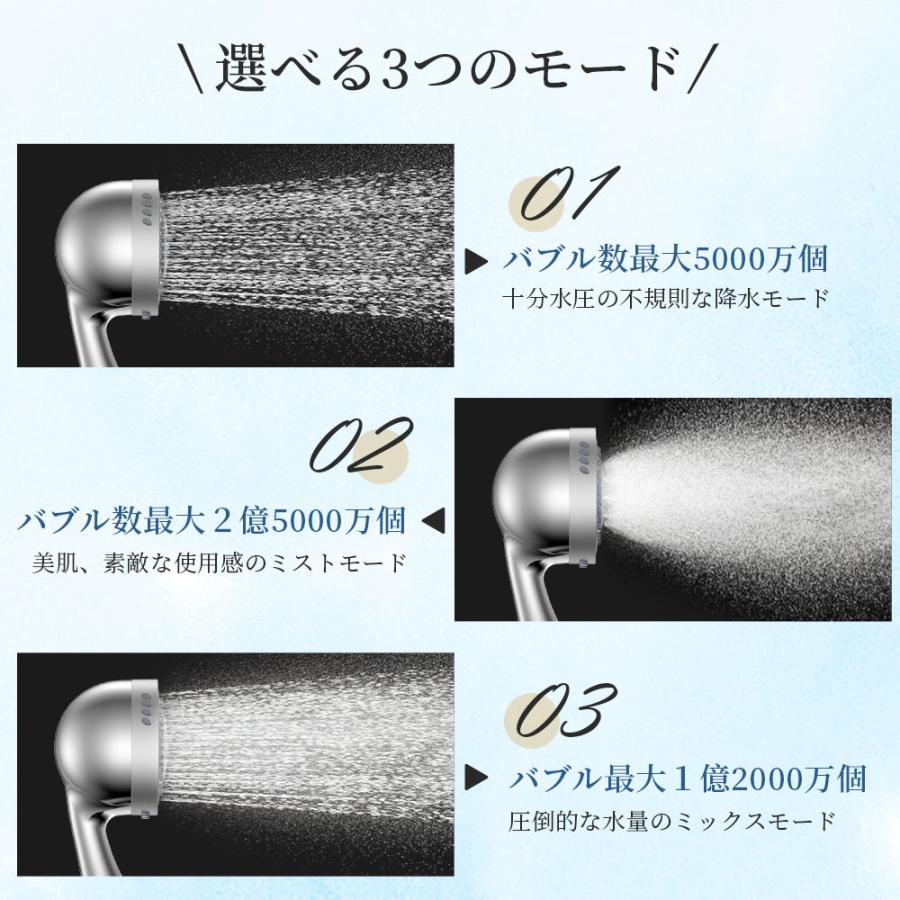 シャワーヘッド 3段階シャワーモード 美容 美肌 ミスト 保温 保湿 節水