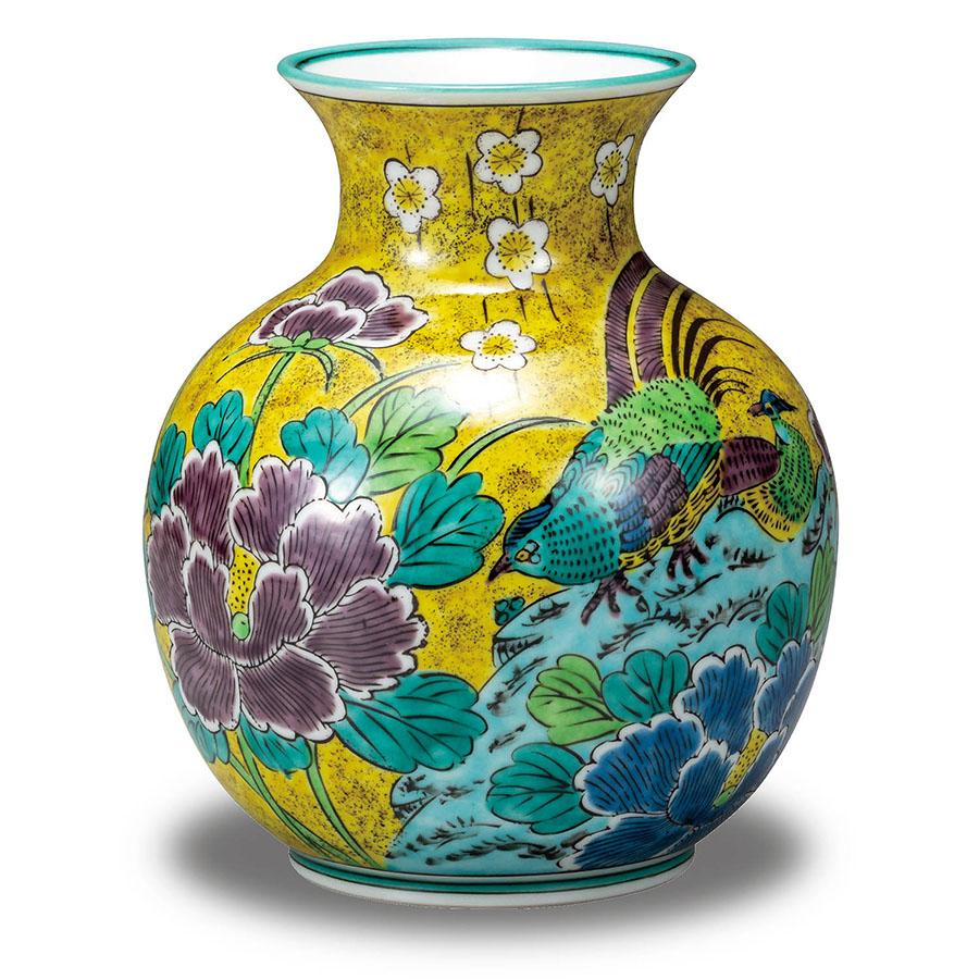 九谷焼 壺 九谷焼 洋山 夢幻 青粒金彩 陶器の花模様の壺 価値あり