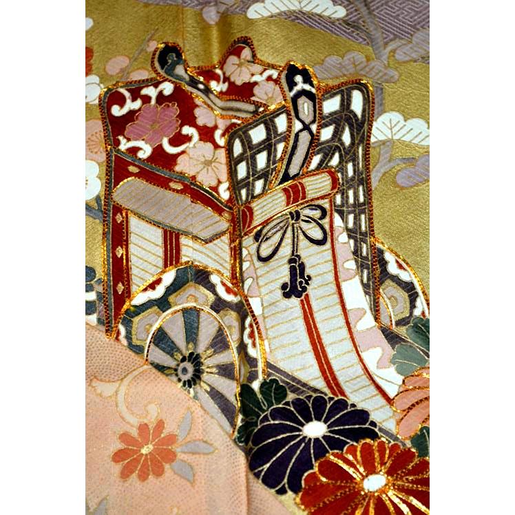 色留袖 中古 送料無料 最高級 新品同様 暈し染め 本金箔 金駒シシュウ