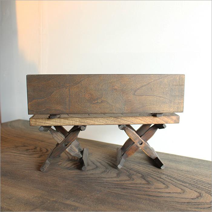 古材と糸車の花置台 ベンチタイプ 花台 木製 ケヤキ 無垢材