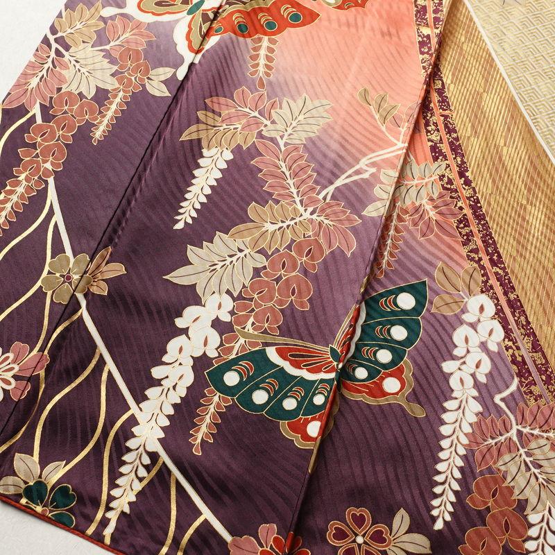 中古 振袖 正絹 蝶 古典柄 袷仕立て 身丈166cm 裄丈67cm 箔 金彩 成人