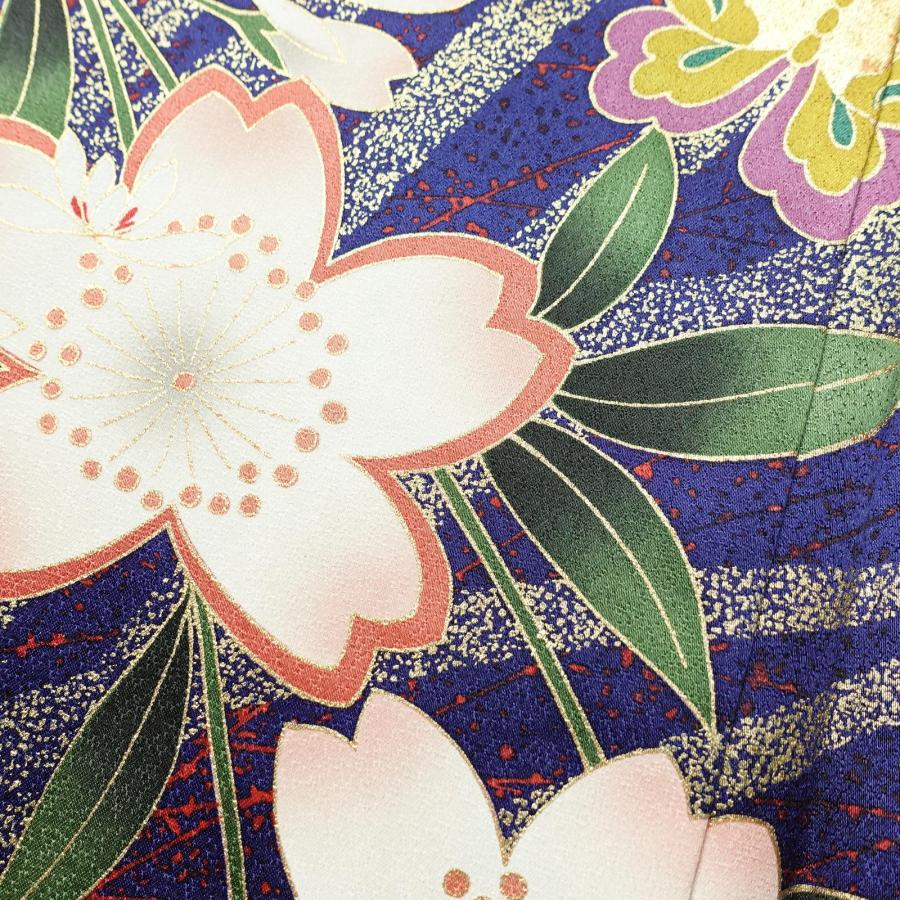 中古 振袖 正絹 蝶・昆虫柄 袷仕立て 身丈169cm 裄丈69cm 箔 金彩 青