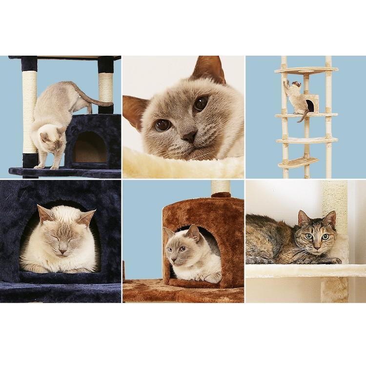 キャットタワー 突っ張り 隠れ家付き トンネル 爪とぎ 省スペース 猫
