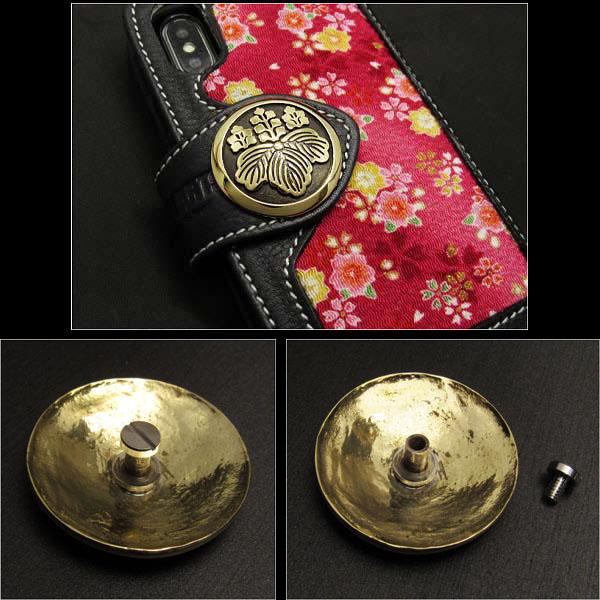 家紋コンチョ 真鍮製 戦国武将 丸に五七桐 ブラスコンチョ3.5cm レザー