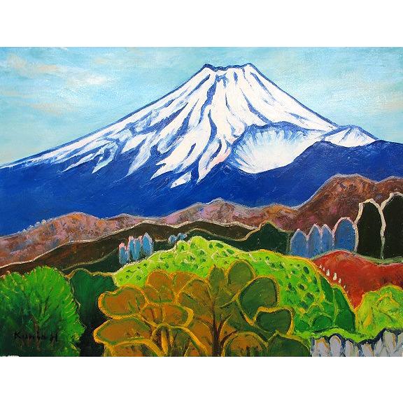 油彩画 洋画 (油絵額縁付きで納品対応可) F15号 「富士山」 半澤 国雄 油彩