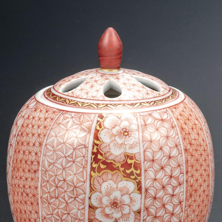 九谷焼 3.5号香炉 赤絵細描咲華文/福島礼子＜送料無料 香炉 仏具 人気