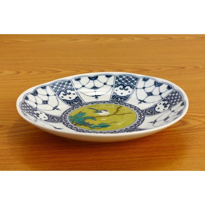 九谷焼 7.5号皿 染付瓔珞文吉田屋風/青郊窯 和食器 皿 盛皿 人気