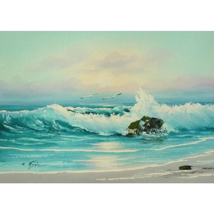 肉質油絵 横 特寸法 波 海 額装仕上げ品 肉質油絵 横 特寸法 波 海