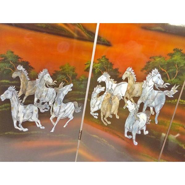 絵画 工芸品 漆 ◇ 屏風 九十九頭馬螺鈿 中国製 四曲一隻 群馬 漆芸