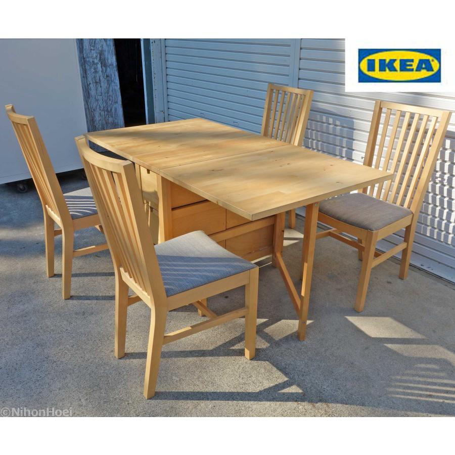IKEA イケア木製ナチュラルウッド引き出し付NORDEN ゲートレッグテーブル