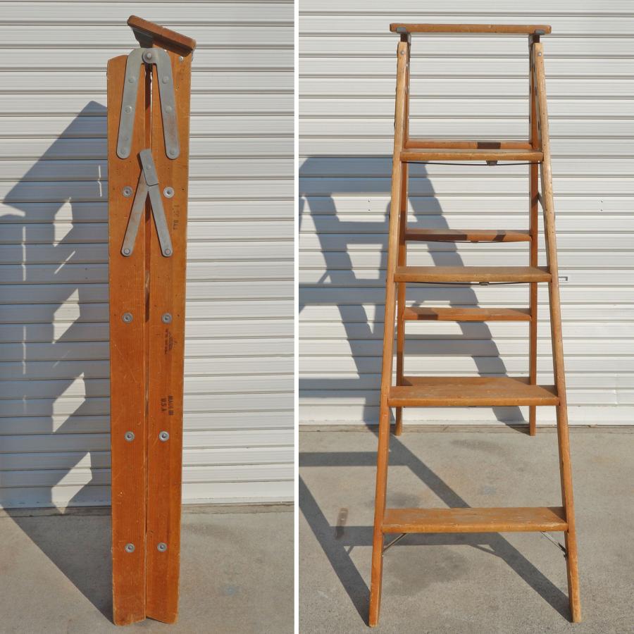 レトロ 木製 脚立 ◇ 幅503×奥行200×高さ1513mm ラダー はしご