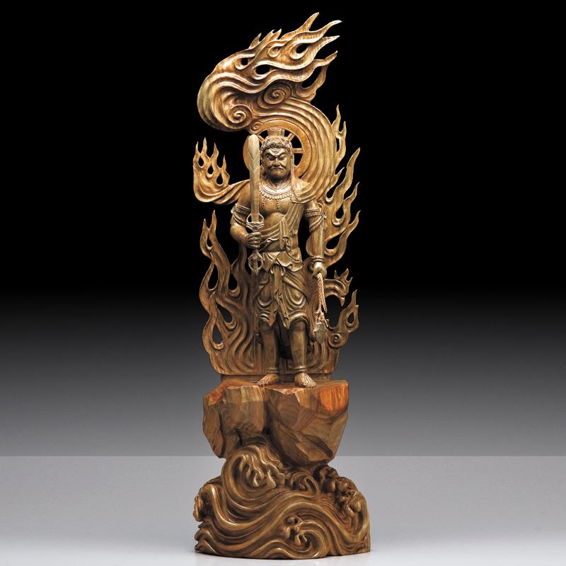 緑壇 総手彫り 【 不動明王 立像 【大】』 高さ83cm 仏教 酉年 守護