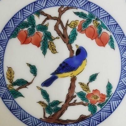 九谷焼 6号皿 染付瓔珞紋花鳥 大鉢 大皿 お皿 皿 ボウル おしゃれ 鳥