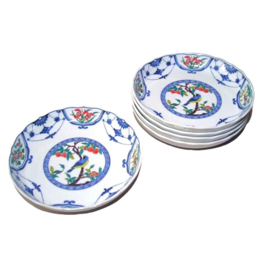 九谷焼 6号皿 染付瓔珞紋花鳥 大鉢 大皿 お皿 皿 ボウル おしゃれ 鳥