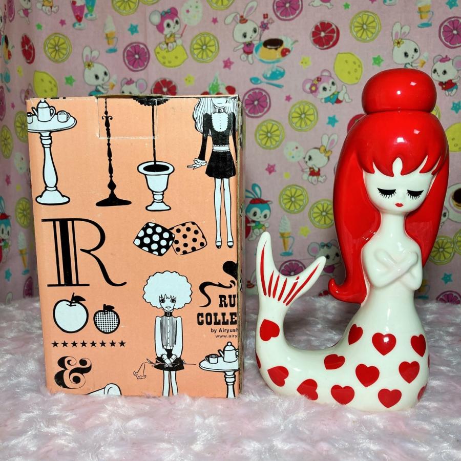 内藤ルネ 陶器製人魚 赤色 絶版品 人魚 RUNE マーメイド 一輪挿し ペン