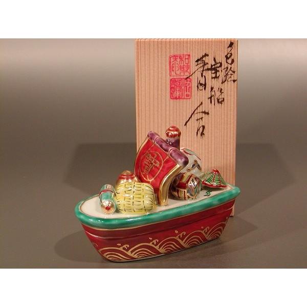 茶道具 香合 色絵 宝船、京都 高野 昭阿弥作、共箱 新品。 : 佐藤大観