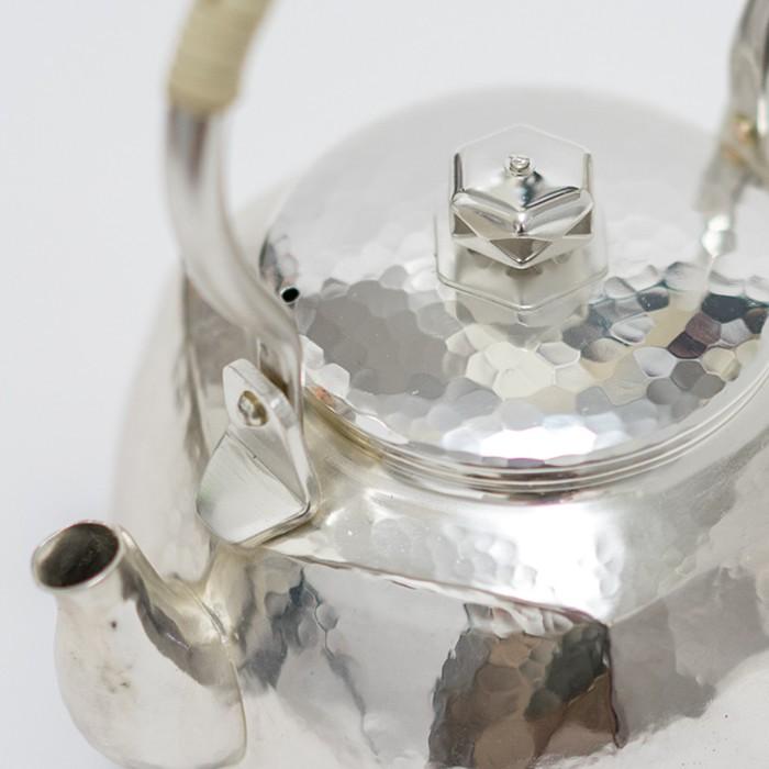 茶道具 銀瓶 湯沸 六角肩衝 銀メッキ 5合 秀峰堂 新品