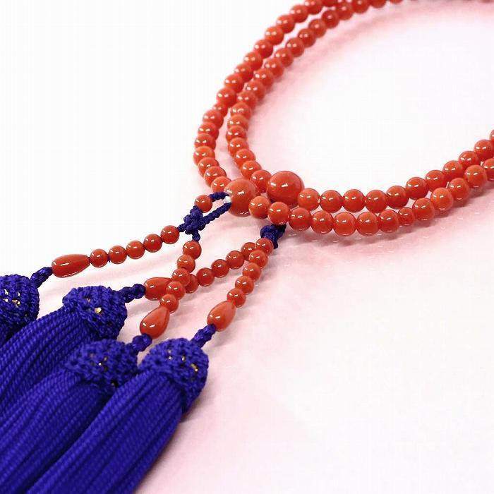 赤珊瑚 本連 数珠 女性用 数珠袋付 桐箱入 (のし等ギフト対応無料) 4.9