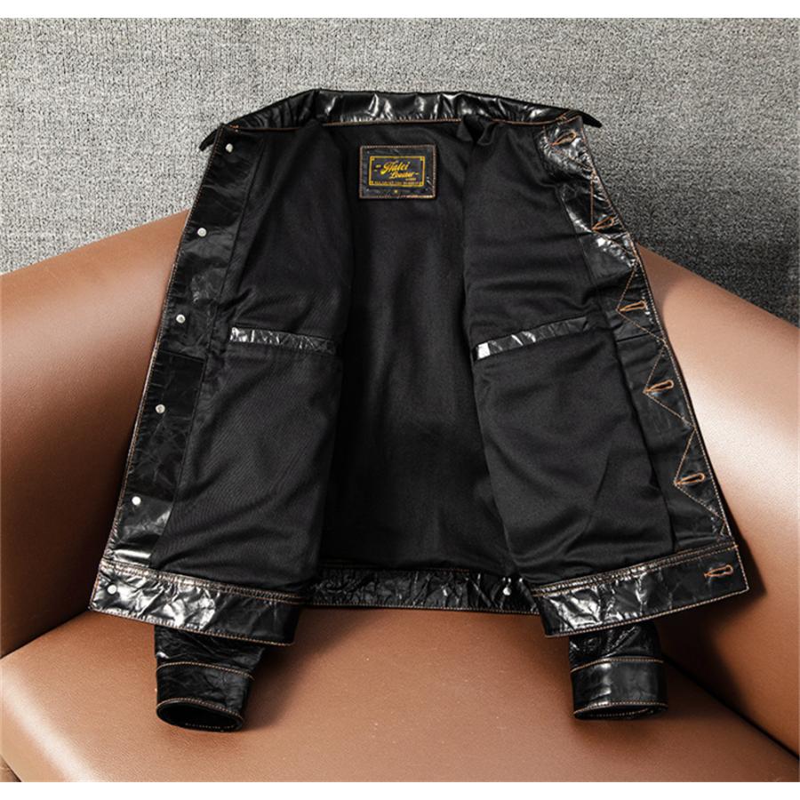 本革ジャケット 革ジャン 羊革 デニム風 メンズ 革ジャケット