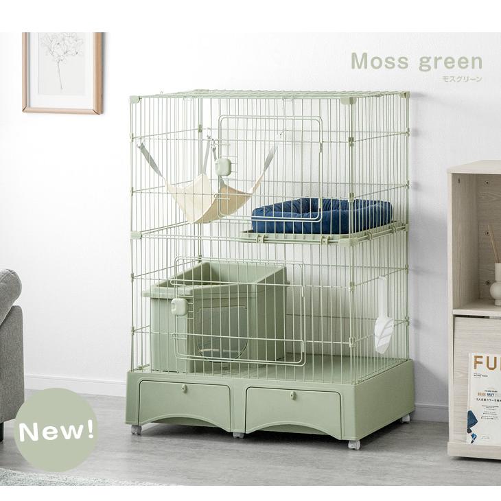 新品 キャットケージ ケージ ゲージ 2段 トイレ付き クリームイエロー