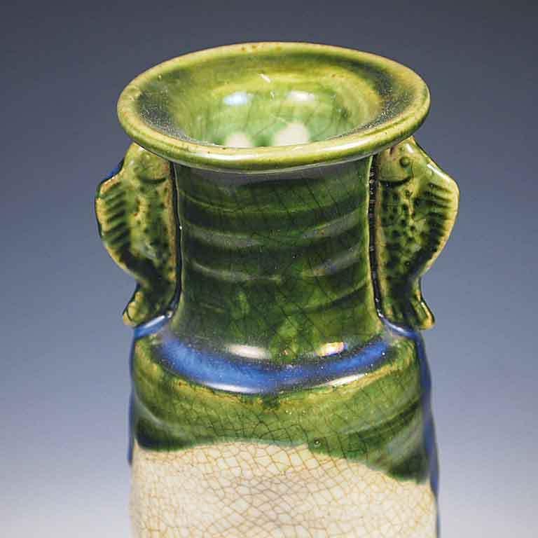 瀬戸焼 古瀬戸 織部 筒瓶 花瓶 時代箱 V R7607 瀬戸焼 古瀬戸 織部 筒