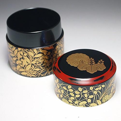 送料無料 （茶道具/茶器/棗） 山中塗 菊桐秋草蒔絵 面中次 和田寿峰作