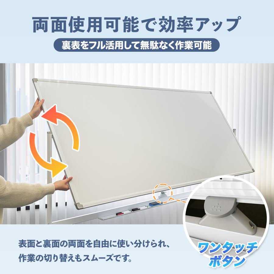 SKK ホワイトボード 1800×900 脚付き 両面 回転式 スチール キャスター