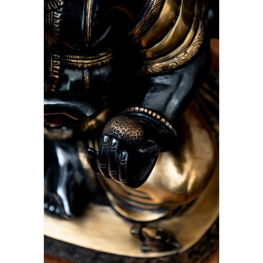 送料無料 ガネーシャ像 ブラス製 ヒンドゥー 神様像 (一点物)真鍮黒塗