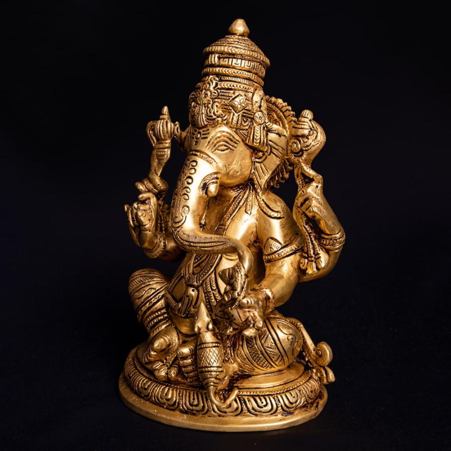 仏像 置物 ガネーシャ像 ブラス製 ヒンドゥー 神様像 座りガネーシャ像