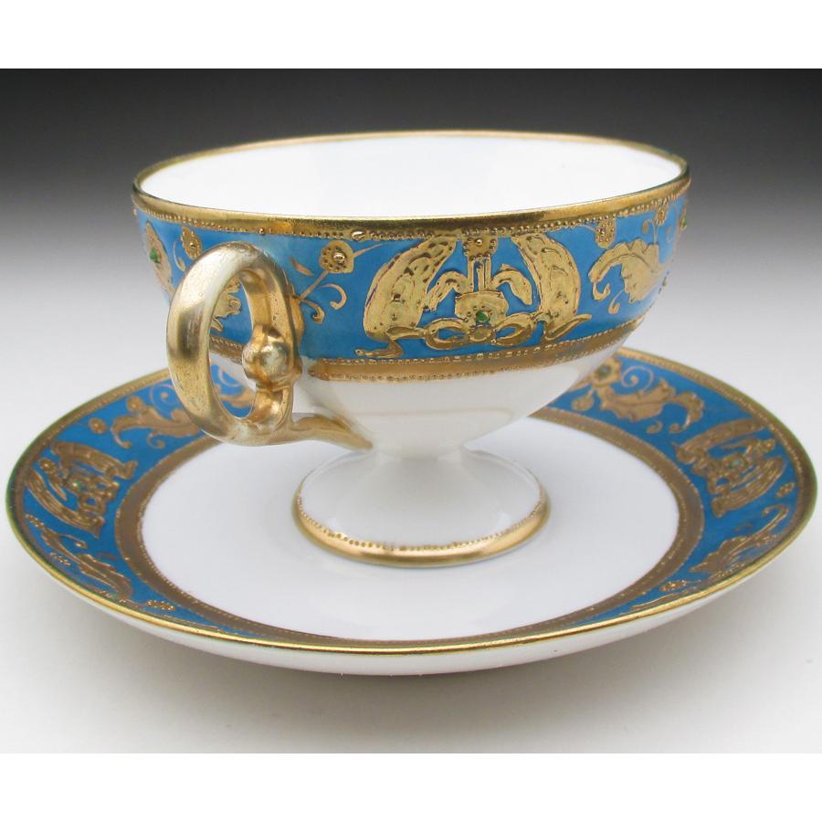 ノリタケ オールドノリタケ ブルー地金盛りジュール花唐草文 カップ