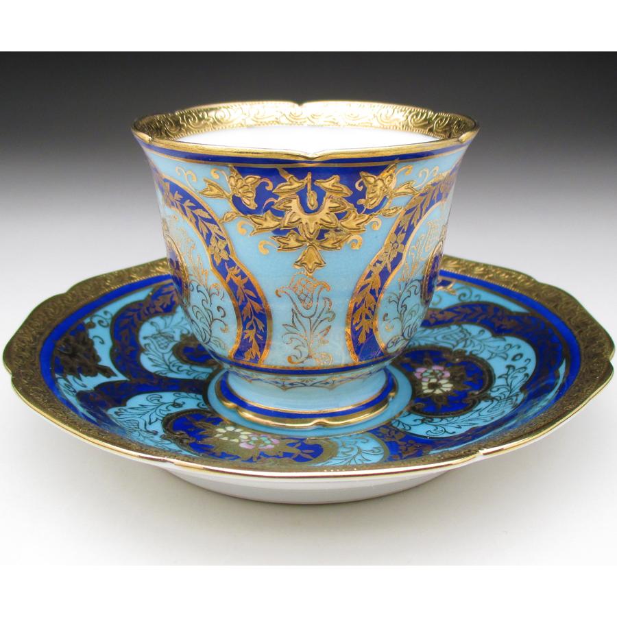 ノリタケ オールドノリタケ ブルー地金盛り花文 カップ＆ソーサー (c