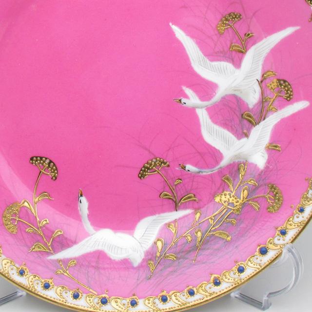 ノリタケ オールドノリタケ ピンク地金盛りジュール フライングスワン