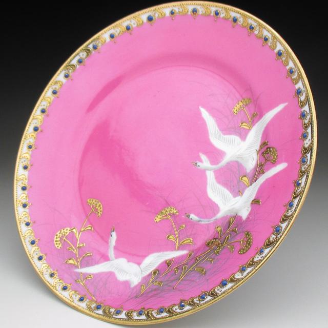 ノリタケ オールドノリタケ ピンク地金盛りジュール フライングスワン