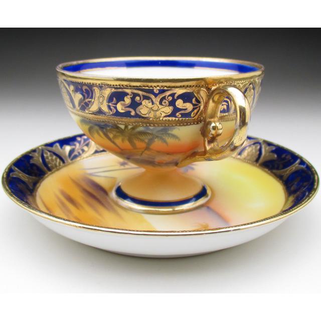 オールドノリタケ 金盛上砂漠風景 トリンケットボックス 蓋物 小物入