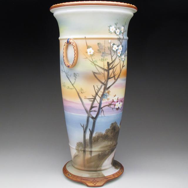 ノリタケ オールドノリタケ 夕焼湖畔風景絵 花瓶 27cm : アンティーク