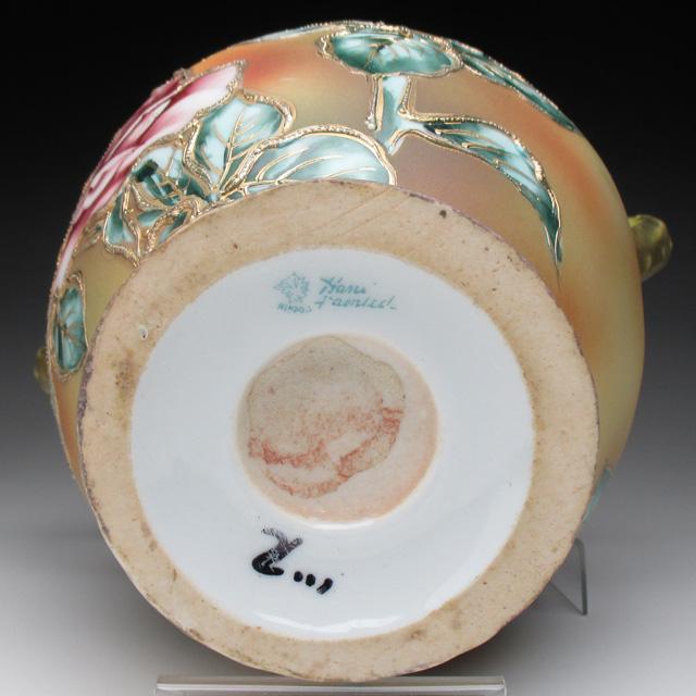 ノリタケ オールドノリタケ 茶地金盛り薔薇絵 花瓶 : アンティーク