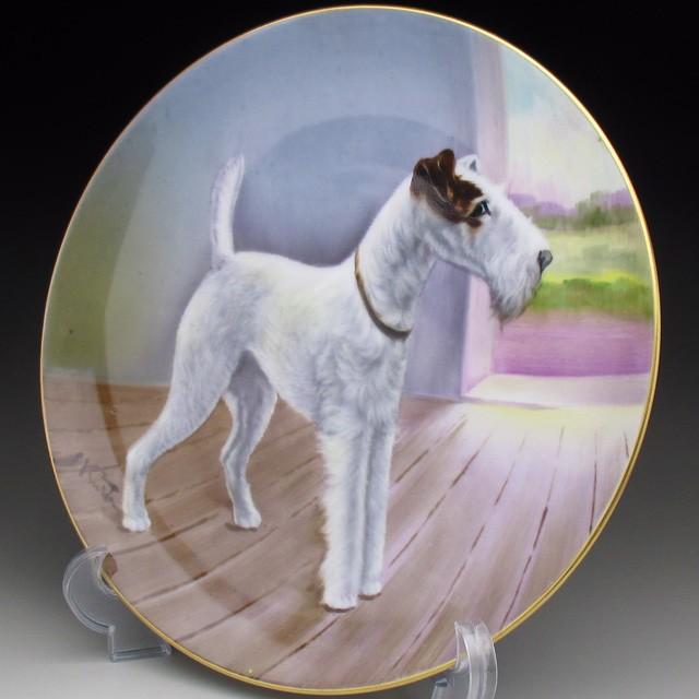 ノリタケ オールドノリタケ 犬絵 プレート 飾り皿 22cm : アンティーク