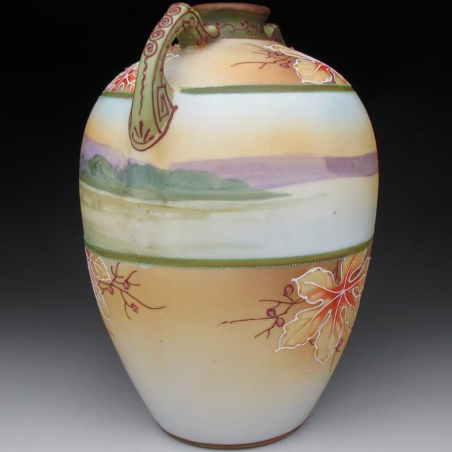 オールドノリタケ エナメル盛り湖畔風景絵 花瓶 20cm 【公式通販】