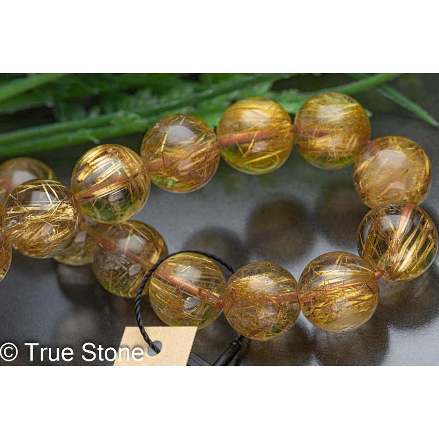 鑑別書付き 無処理 本物 AAA ゴールド ルチルクォーツ ブレスレット