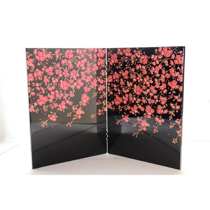 屏風 しだれ桜 黒 漆器 会津塗りミニ屏風 びょうぶ しだれざくら 桜