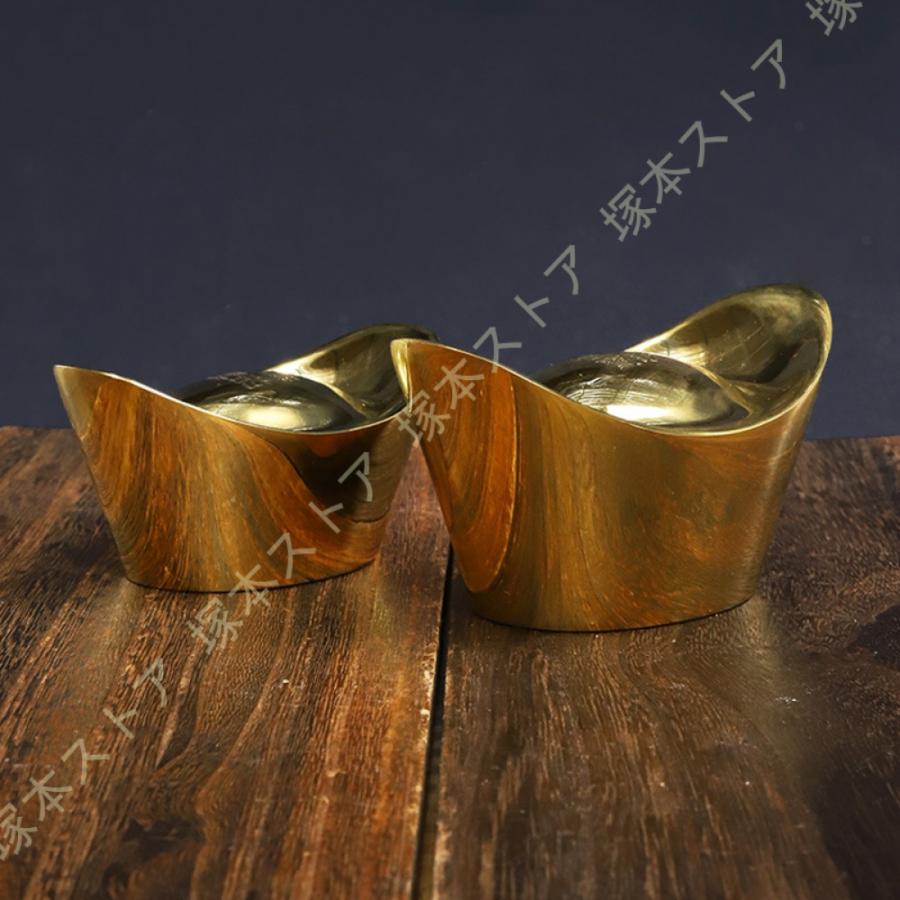 風水 黄色のインゴット像 真鍮 中国元バオ 幸運のお金置物 富と繁栄を