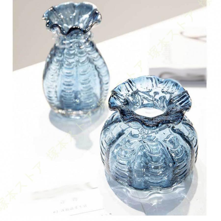 中古】陶器製の丸形花瓶 青と白19-378 陶器製の丸